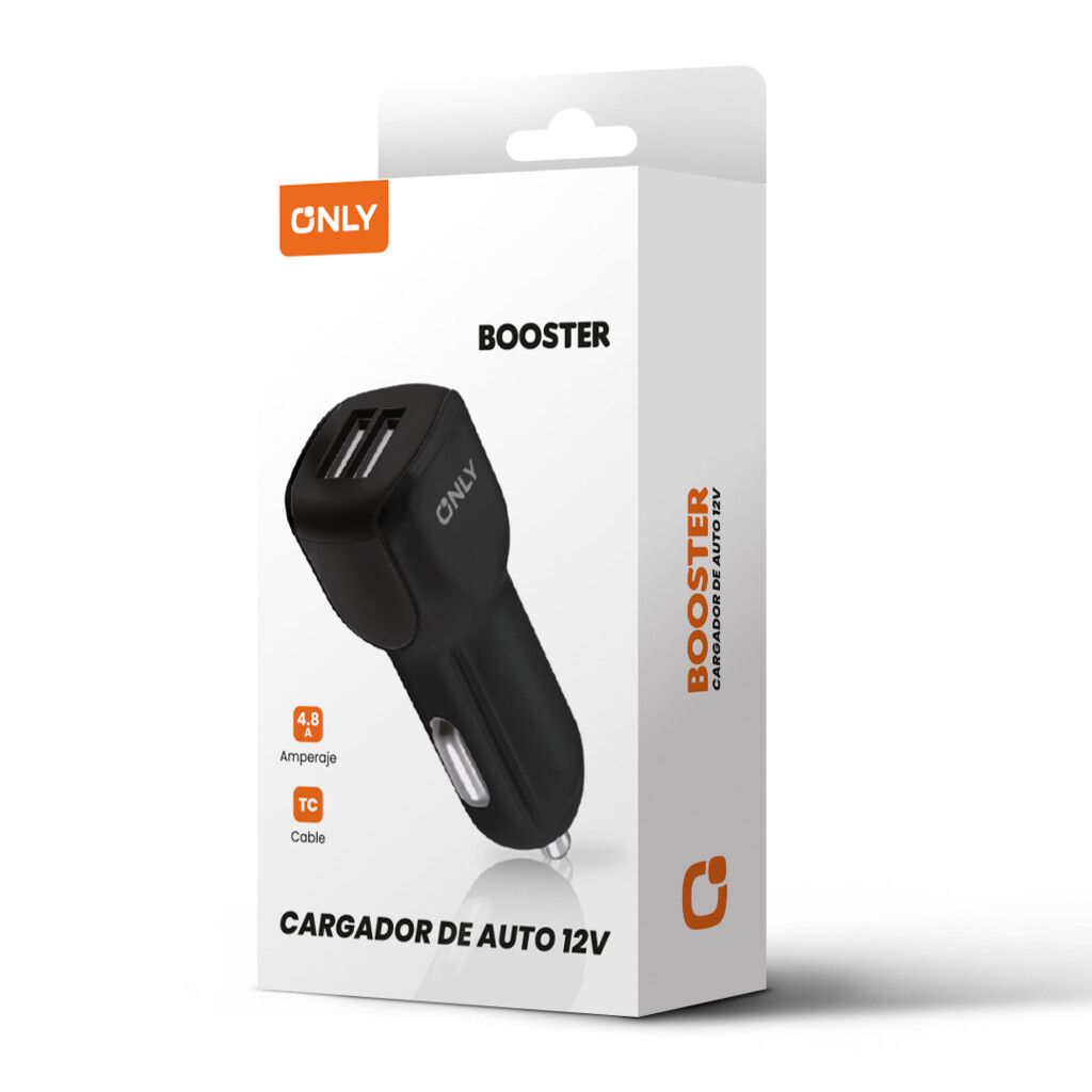 CARGADOR 12V BOOSTER MODS-500 - 2 USB + CABLE TIPO C - ONLY - NEGRO